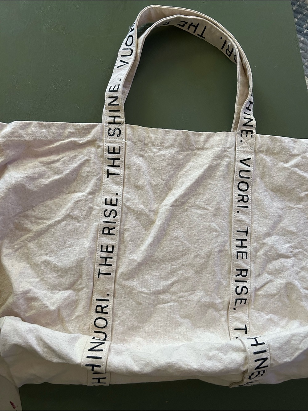 Vuori ‘The Rise The Shine’ Large Cream Colored Canvas Tote Bag Reusable Bag